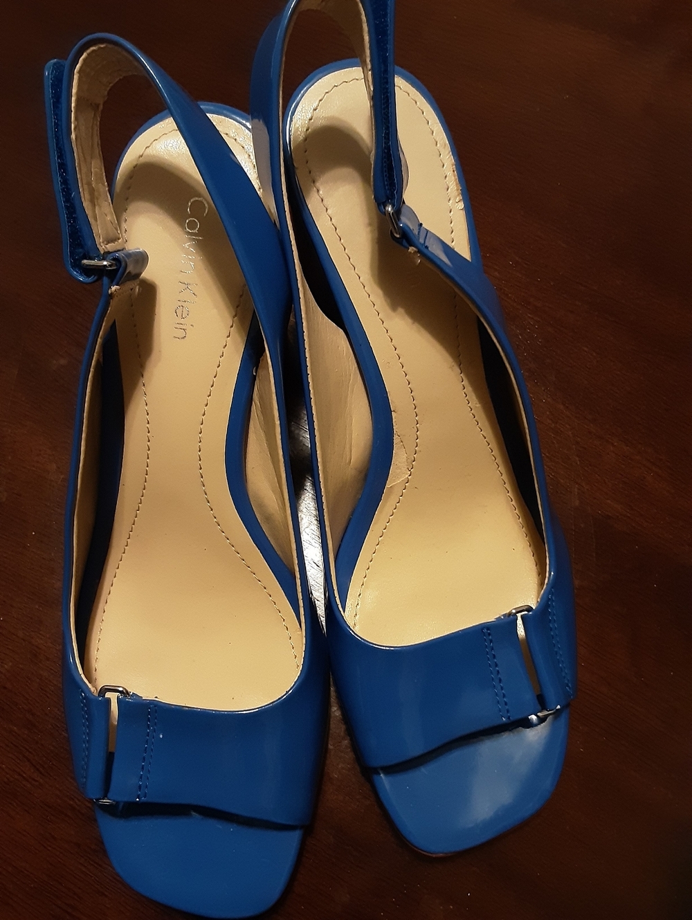 Calvin Klein Royal Blue Patent Slingback Block Heels Size 7